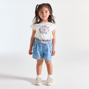 تيشيرت مطرز من القطن الفاخر، باللون الوردي، للفتيات الصغيرات